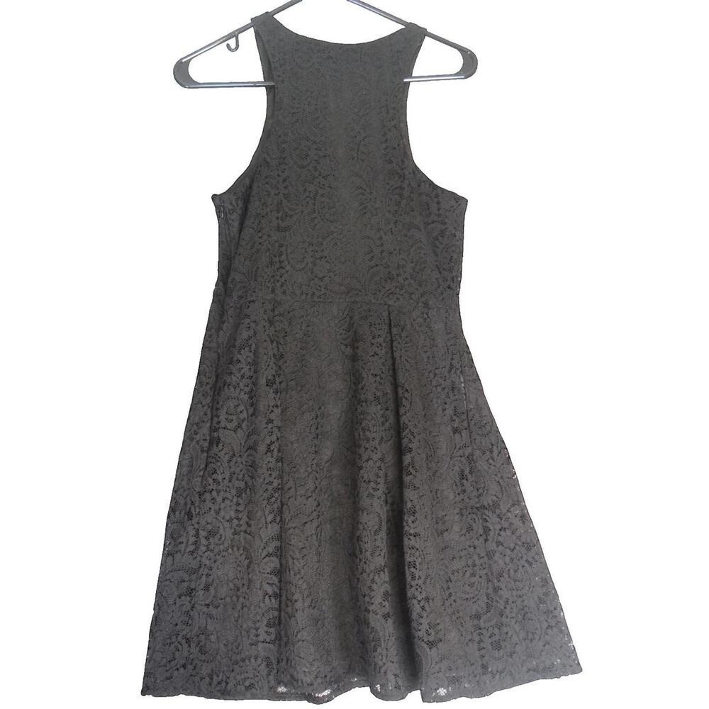 Express Black Lace Fit and Flare Dress with Front Zipper - Picture 2 of 4